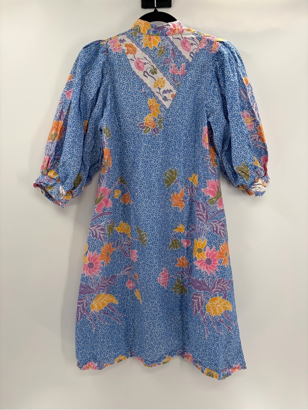 V.DE.VINSTER Floral Button Front Shirt Dress Blue Pink Boho Puff Sleeve Medium - Picture 7 of 12